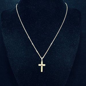 Gold Tone Cable Chain Necklace With Purple Rhinestone Cross